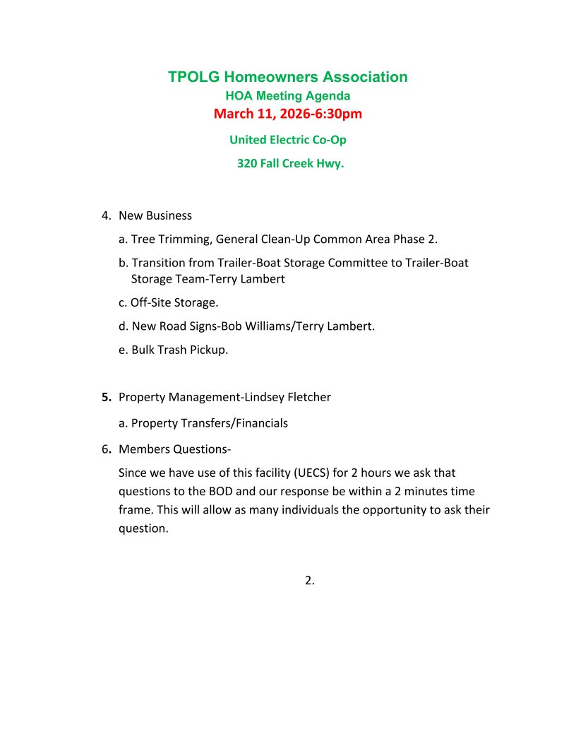 TPOLG Agenda