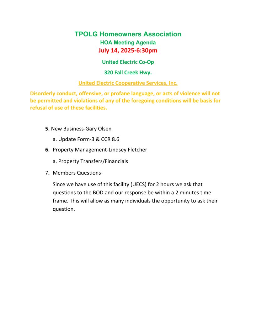 TPOLG Agenda